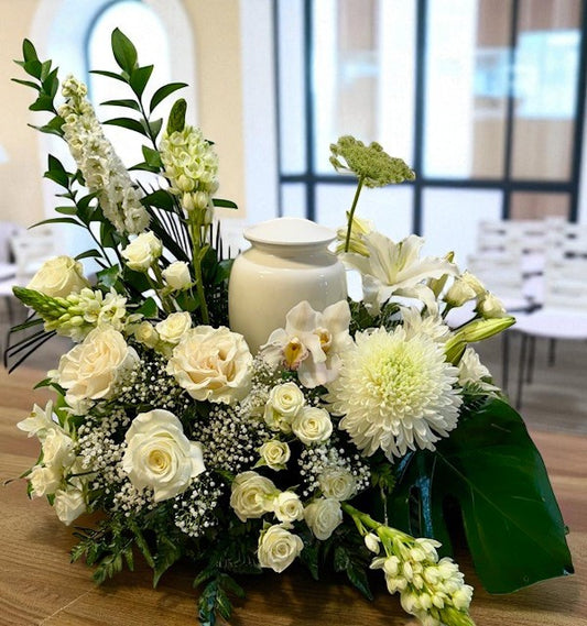 Pure White Pearl Elegance Urn Spray